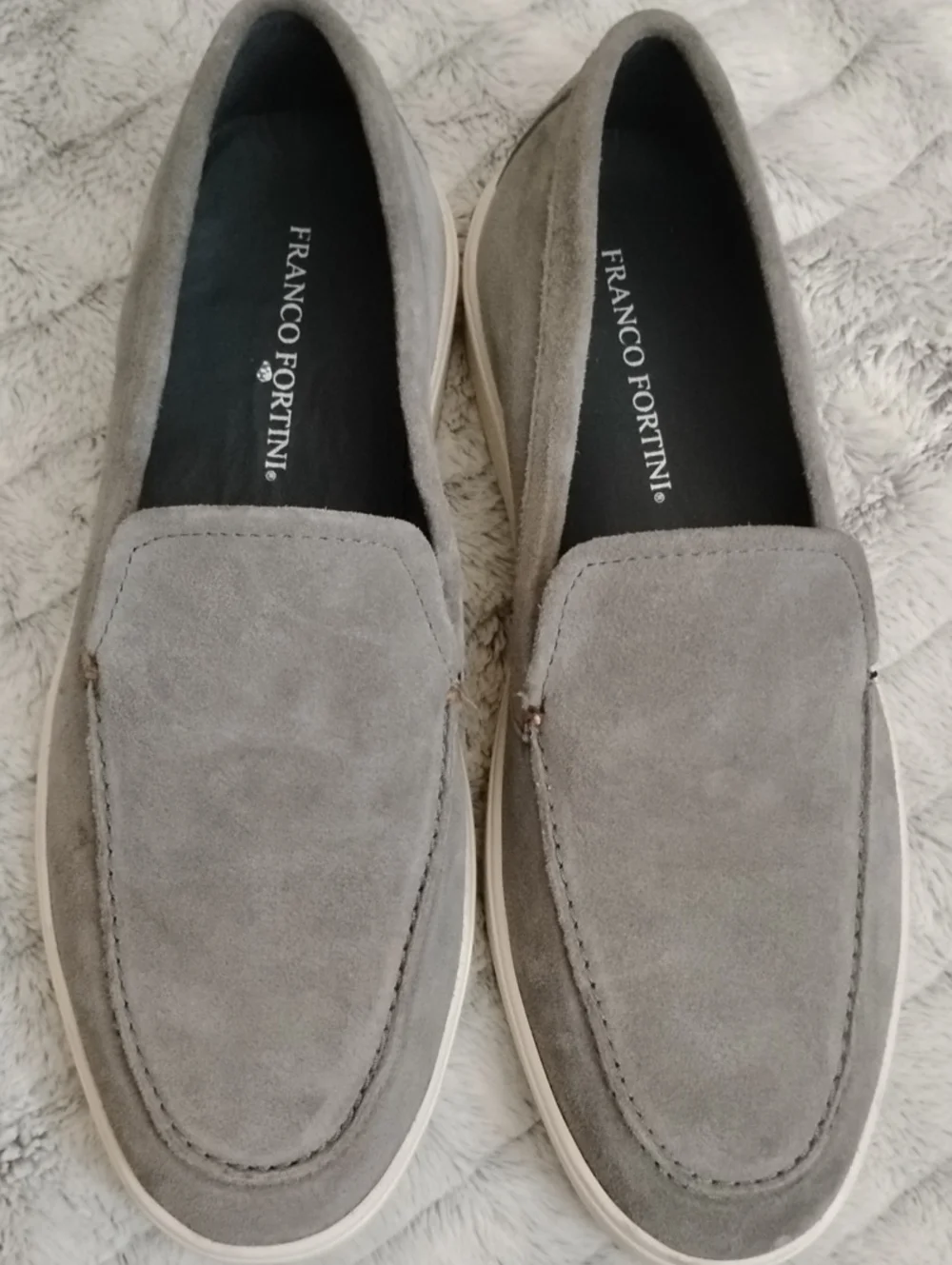 Franco Fortini Preppy Grey Suede Slip-On Loafers with White Sole